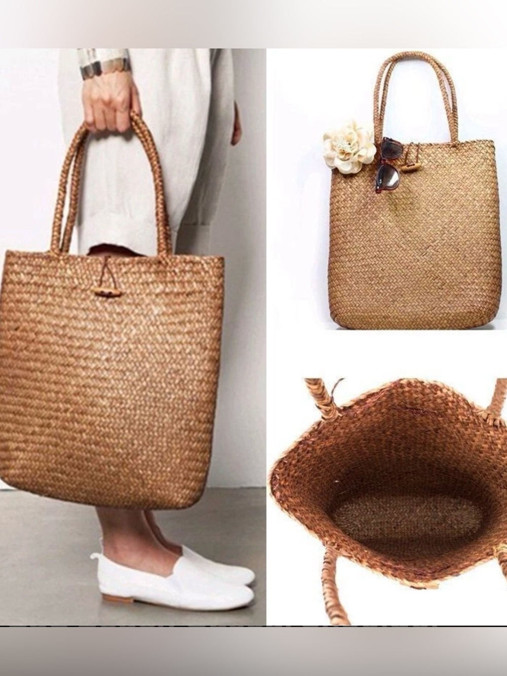 Handwoven Straw Tote with Braided Handles